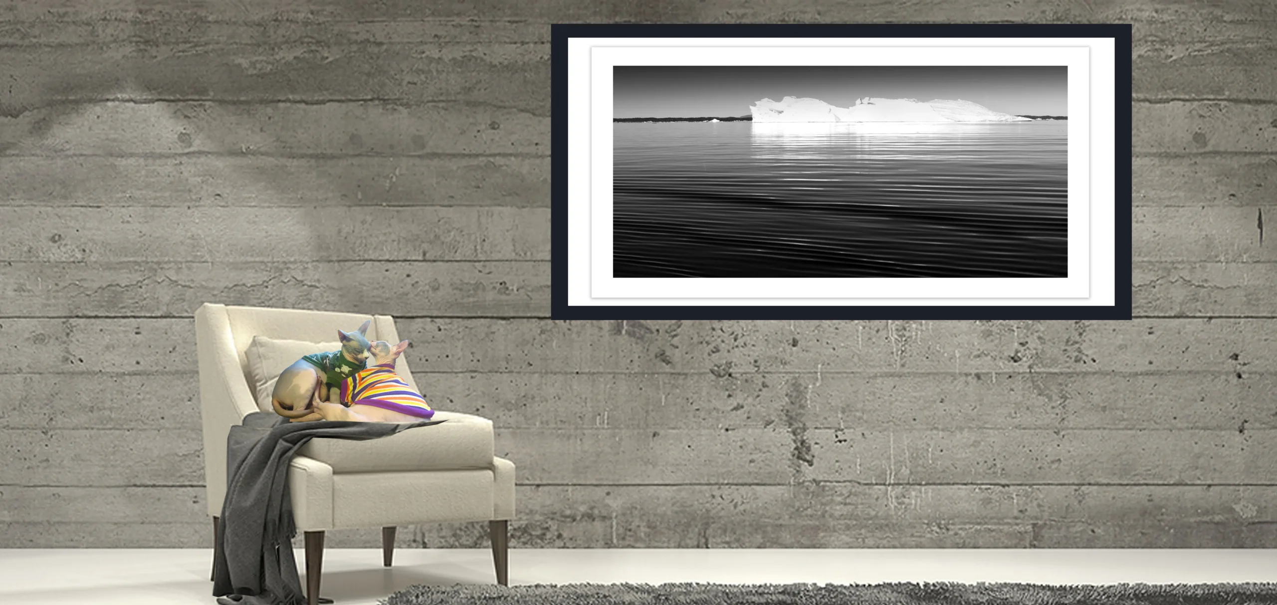 Black and White Minimalism - Minimalistic Waterscapes Photos, Fine Art Photography with sphynx Cats